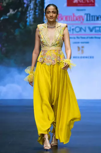 Yellow embroidered rawsilk co ord set
