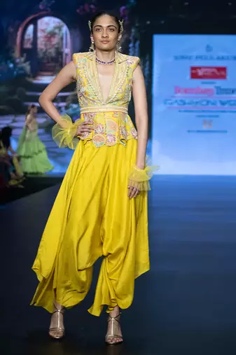 Yellow embroidered rawsilk co ord set