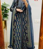 Floral printed pure cotton round neck kurta trouser & dupatta set