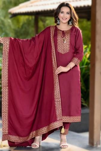 maroon rayon slub printed kurti set with dupatta new catalog launch