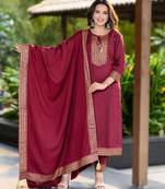 maroon rayon slub printed kurti set with dupatta new catalog launch