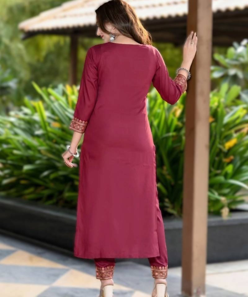 maroon rayon slub printed kurti set with dupatta new catalog launch