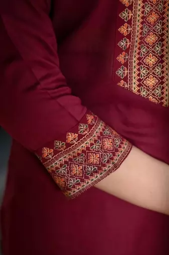 maroon rayon slub printed kurti set with dupatta new catalog launch