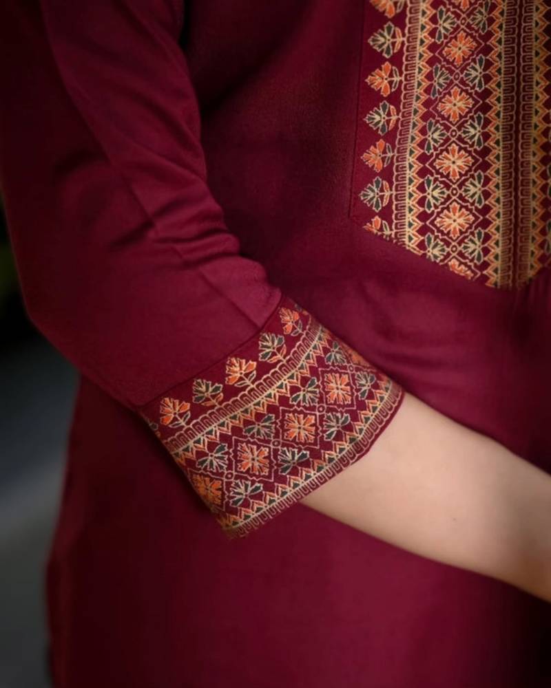 maroon rayon slub printed kurti set with dupatta new catalog launch