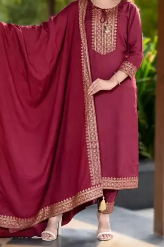 maroon rayon slub printed kurti set with dupatta new catalog launch