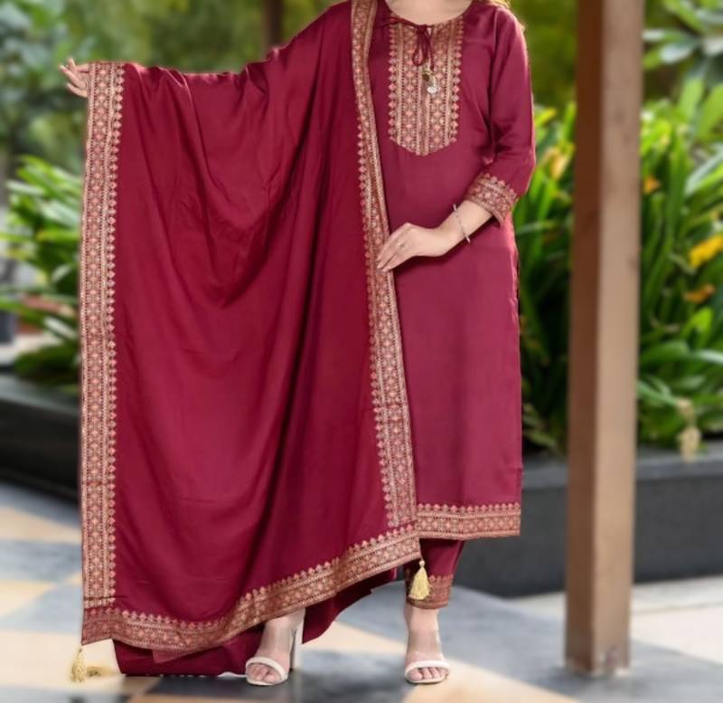 maroon rayon slub printed kurti set with dupatta new catalog launch