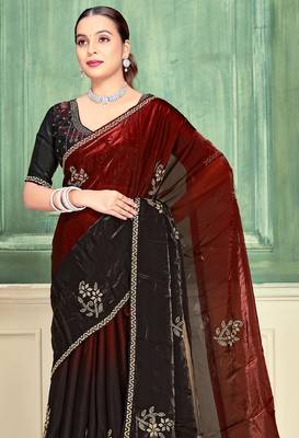 Maroon half n half fendy two tone satin silk saree for women 4