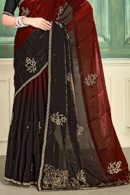 Maroon half n half fendy two tone satin silk saree for women 5