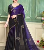 Purple half n half fendy two tone satin silk saree for women