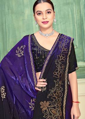 Purple half n half fendy two tone satin silk saree for women 2