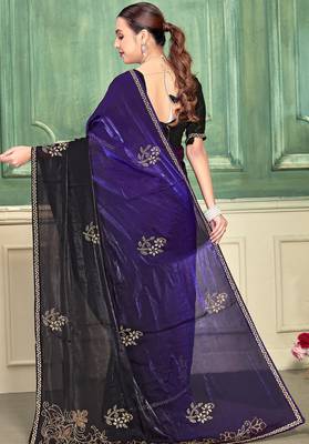 Purple half n half fendy two tone satin silk saree for women 3