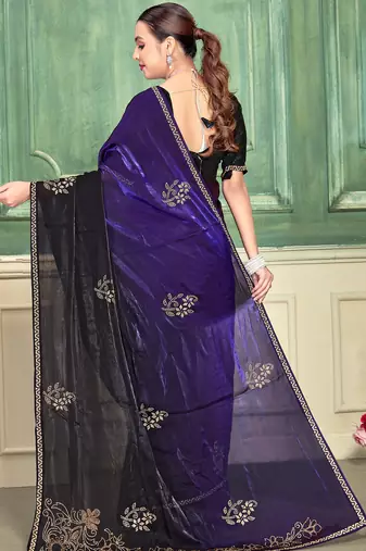 Purple half n half fendy two tone satin silk saree for women
