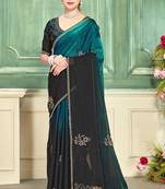 Teal half n half fendy two tone satin silk saree for women