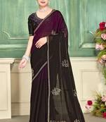 Wine half n half fendy two tone satin silk saree for women