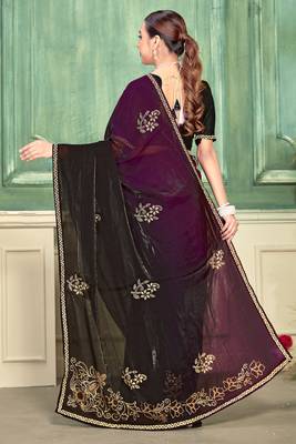 Wine half n half fendy two tone satin silk saree for women 3