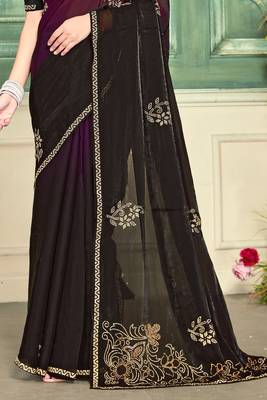 Wine half n half fendy two tone satin silk saree for women 5