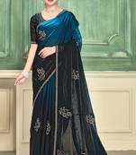 Teal blue half n half fendy two tone satin silk saree for women