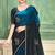Teal blue half n half fendy two tone satin silk saree for women