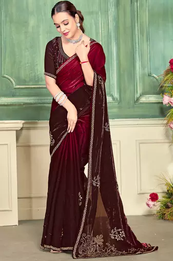 Magenta half n half fendy two tone satin silk saree for women