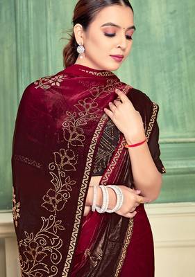 Magenta half n half fendy two tone satin silk saree for women 2