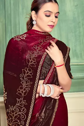 Magenta half n half fendy two tone satin silk saree for women