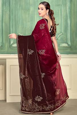 Magenta half n half fendy two tone satin silk saree for women 3