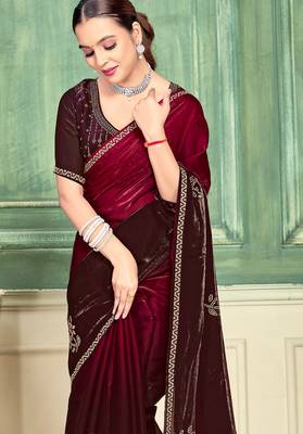 Magenta half n half fendy two tone satin silk saree for women 4