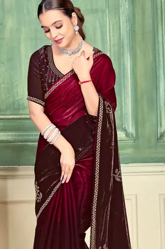 Magenta half n half fendy two tone satin silk saree for women
