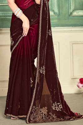 Magenta half n half fendy two tone satin silk saree for women 5