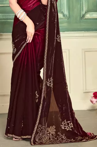 Magenta half n half fendy two tone satin silk saree for women