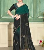 Green half n half fendy two tone satin silk saree for women