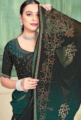 Green half n half fendy two tone satin silk saree for women 2