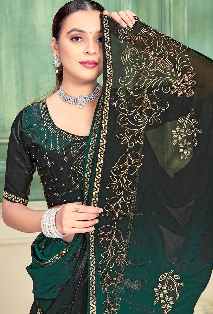 Green half n half fendy two tone satin silk saree for women