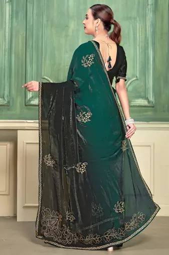 Green half n half fendy two tone satin silk saree for women