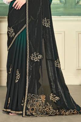 Green half n half fendy two tone satin silk saree for women 5