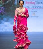 Hot pink embroidered rawsilk saree