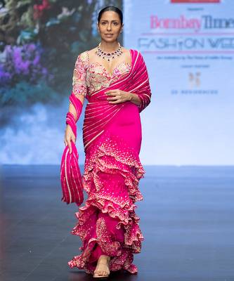 Hot pink embroidered rawsilk saree 2