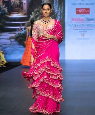 Hot pink embroidered rawsilk saree 3