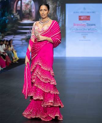 Hot pink embroidered rawsilk saree 4