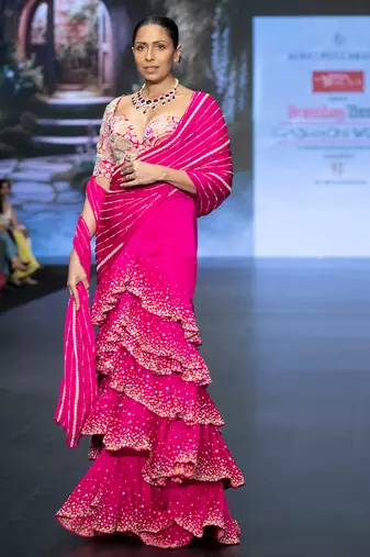 Hot pink embroidered rawsilk saree