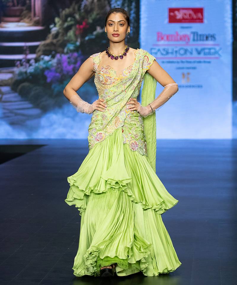 Green embroidered rawsilk saree