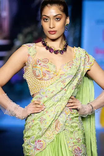 Green embroidered rawsilk saree