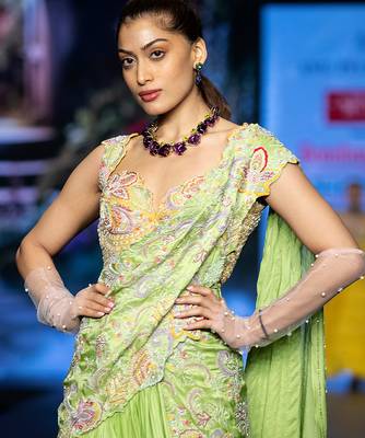 Green embroidered rawsilk saree 4
