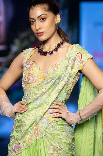 Green embroidered rawsilk saree
