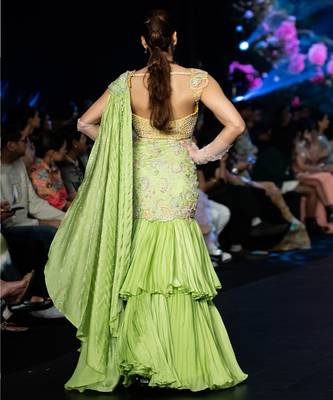 Green embroidered rawsilk saree 5