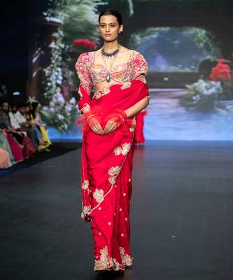 Red embroidered rawsilk saree 2
