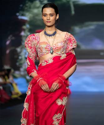 Red embroidered rawsilk saree 3