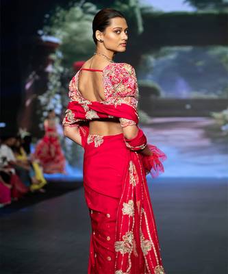 Red embroidered rawsilk saree 4