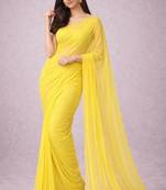Lime yellow color plain georgette designer saree with blouse
