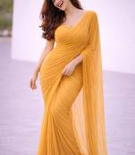 Honey color plain georgette designer saree with blouse